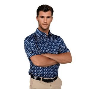 2Putt Blue Floral Men's Polo L NWT